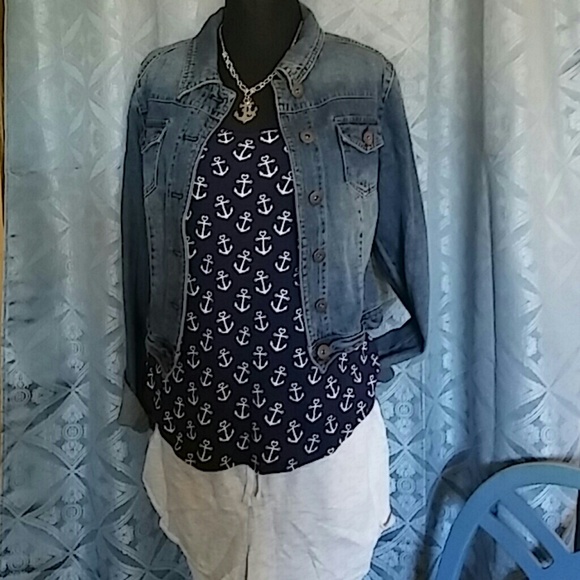 Blue and white anchor tank size large