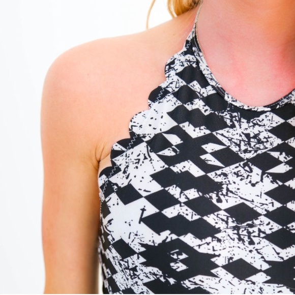 Zina Black Aztec Scallop One-Piece - Picture 3 of 3