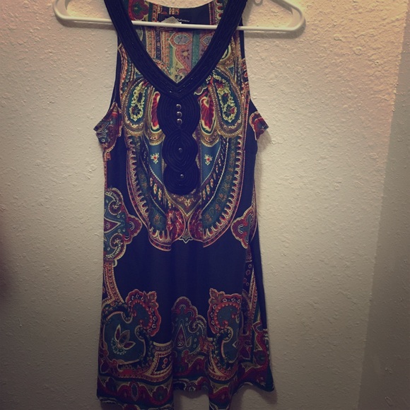 Multicolored dress with black detail