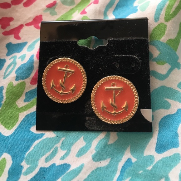 Nautical peach anchor earrings- NEVER WORN! NEW