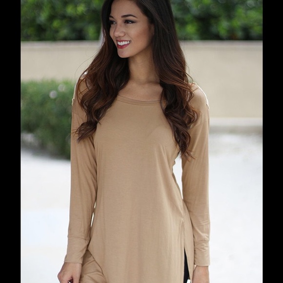 Khaki Crochet Side Slit Casual Top - Picture 3 of 4