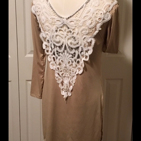 Khaki Crochet Side Slit Casual Top - Picture 4 of 4