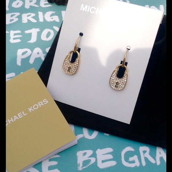 MK Padlock pave crystal gold earrings - Picture 2 of 3