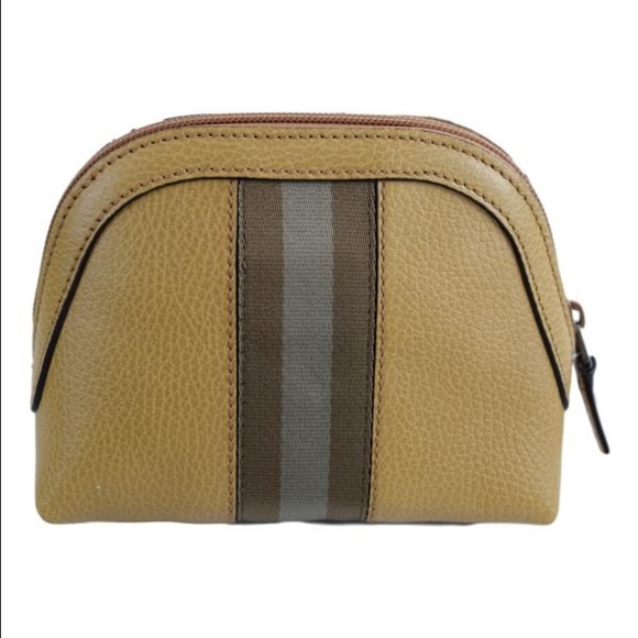 NWT GUCCI Tan Leather Web Stripe Cosmetic Bag