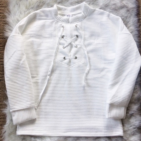 LAST ONE FLASH SALE White Lace Up Cozy Sweatshirt - Picture 3 of 3