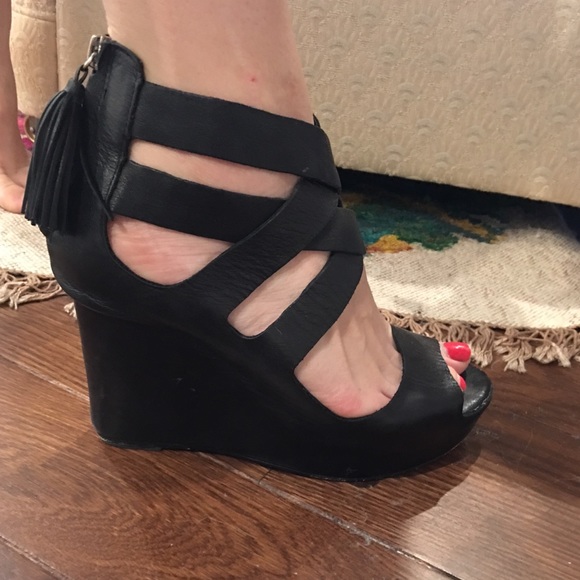 Black Leather Dolce Vita Wedges - Picture 2 of 4