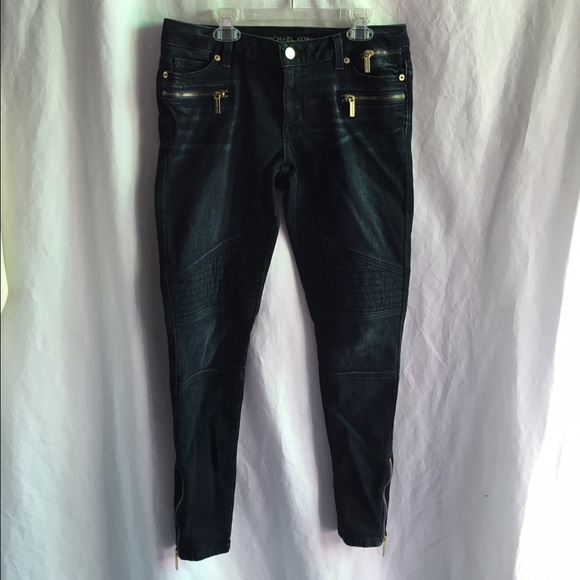 black biker jeans with gold zippers