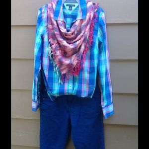 Tommy Hilfiger blue-pnk-grn plaid shirt size M