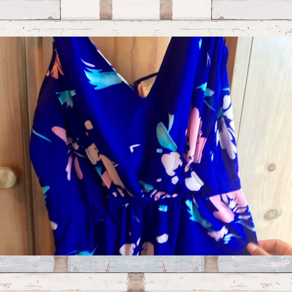 Yumi Kim Maxi Dress Blue w/ Pink Floral Size M - Picture 2 of 4