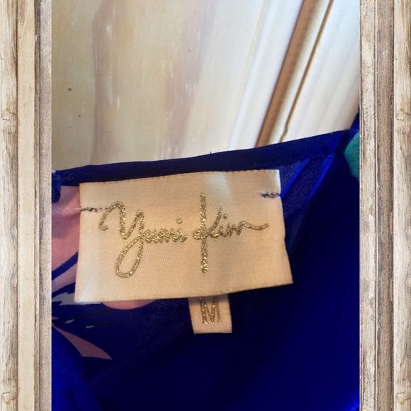 Yumi Kim Maxi Dress Blue w/ Pink Floral Size M - Picture 3 of 4