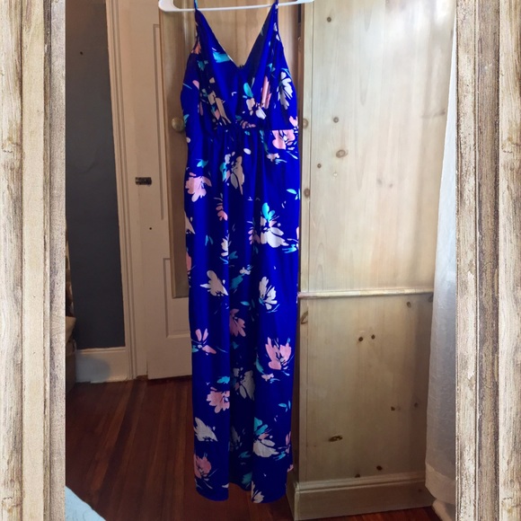 Yumi Kim Maxi Dress Blue w/ Pink Floral Size M - Picture 4 of 4