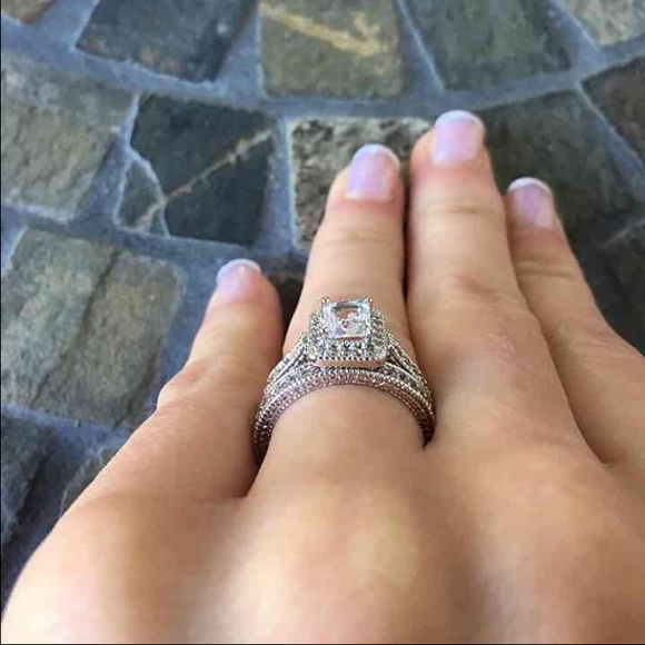 Emerald Cut Silver Wedding Ring Set - Picture 4 of 4