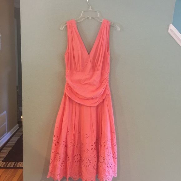 Salmon color dress, lining , cut work and pleats