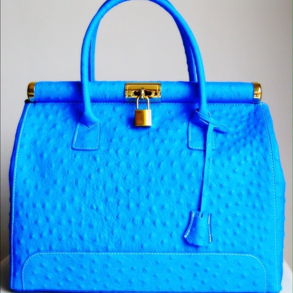 Item coming soon! Neon blue leather satchel - Picture 1 of 4