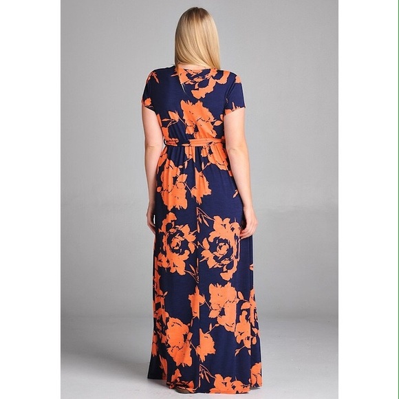 Navy and Coral Maxi Dress - Picture 3 of 4