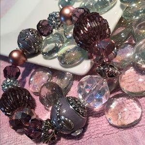 Stretch Beaded Bracelet - Purple/Lilac/Copper/Gem