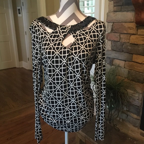 INC beaded top with keyhole neckline