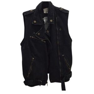 CURRENT/ELLIOTT BLACK DENIM MOTO VEST