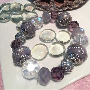 Stretch Beaded Bracelet Purple/Lilac/Silver/Gem