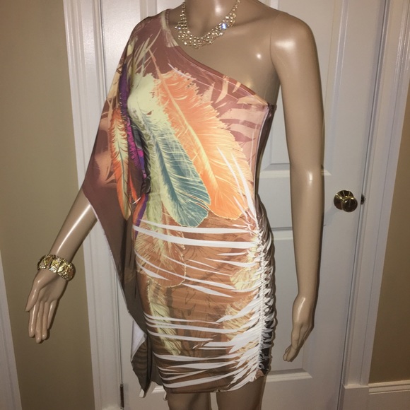 One shoulder stretchy colorful dress - Picture 3 of 4