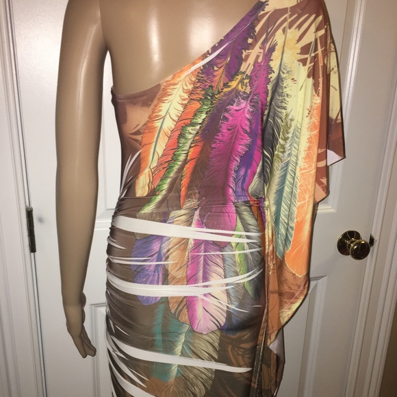One shoulder stretchy colorful dress - Picture 4 of 4