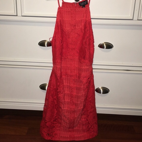 NWT Topshop Red Strappy Lace Bodycon Dress