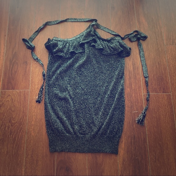 Mango sz small black with silver lining halter top