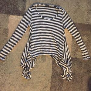 Black & white striped long sleeve high low sweater