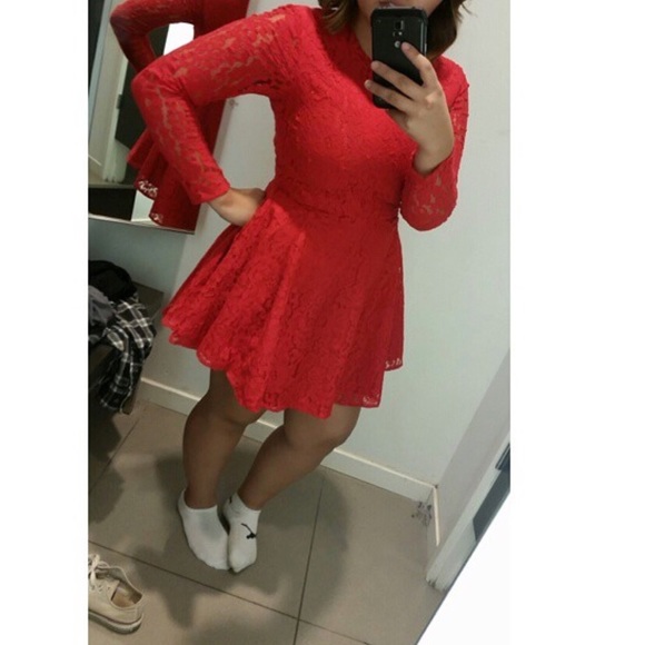 Beautiful Red Lace Long Sleeve Dress