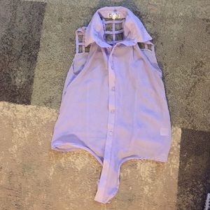 Purple sheet button up sleeveless shirt