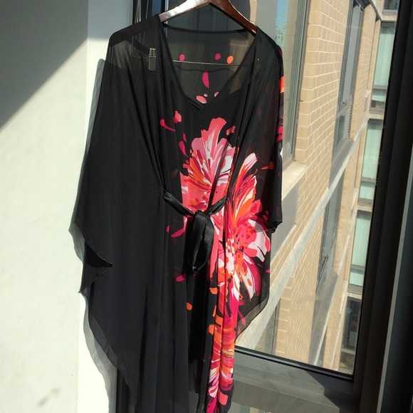 Printed chiffon poncho dress