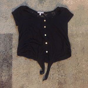 Black button up, tie crop top