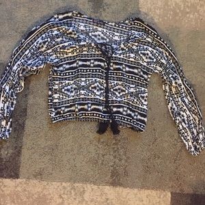 Long sleeve tribal tie up shirt