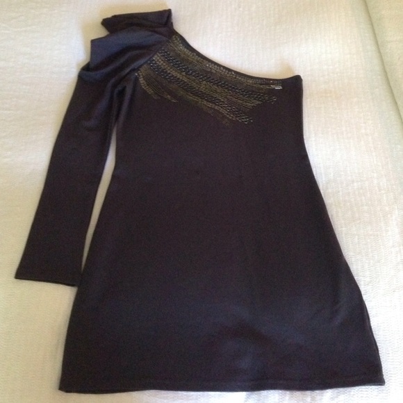 Gray Mini One Sleeve Dress - Picture 1 of 3