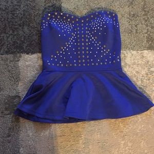Blue studded peplum strapless top