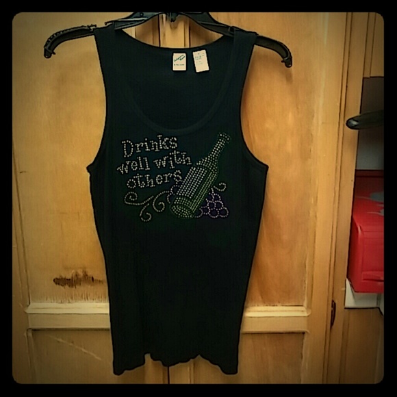 Black tank with rhinestone embellishments medium