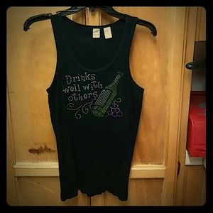 Black tank with rhinestone embellishments medium