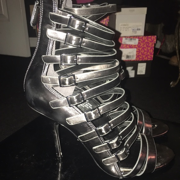 Pewter strappy boutique 9 high heel sandals