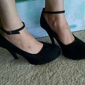 Black suede high heels