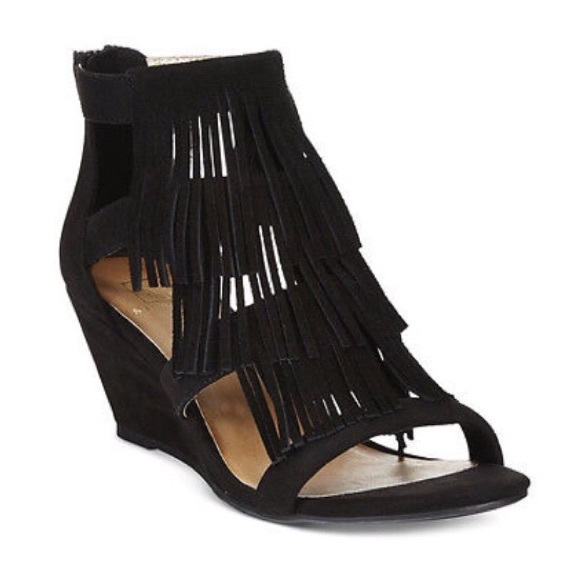 material girl shoes black fringe low wedges size 5 wedge poshmark size 5 wedge