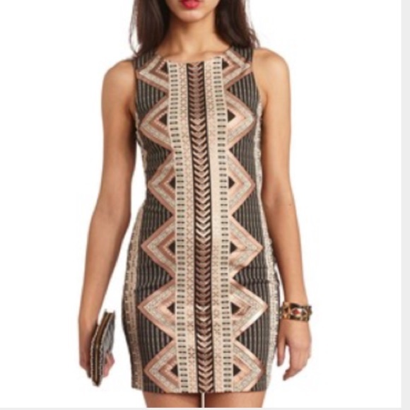 Charlotte Russe Dresses & Skirts - Metallic Tribal Print Dress - XS