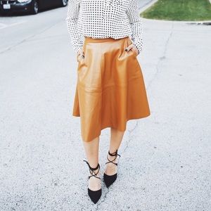 Camel faux leather midi skirt!