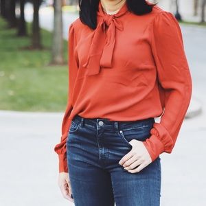 Rust Pussy Bow Blouse!