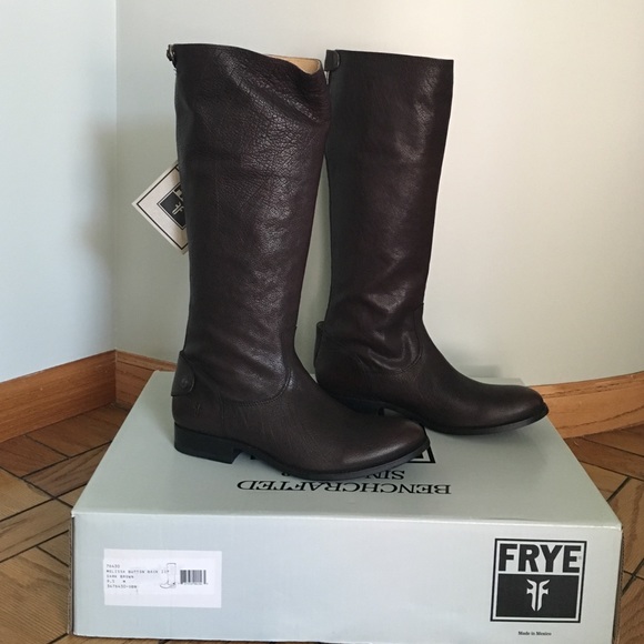 New! Frye Melissa Button Back Zip Dark Brown Boots
