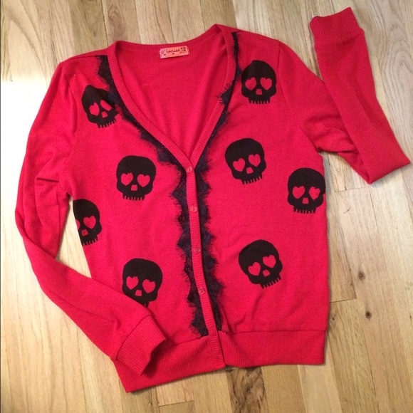 Skull print red cardigan