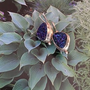 Sarda Sterling Dark Blue Druzy Wire Earrings