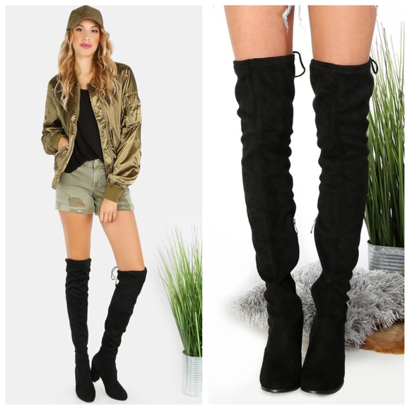 Black OTK fitted chunky heels boots - Picture 2 of 5