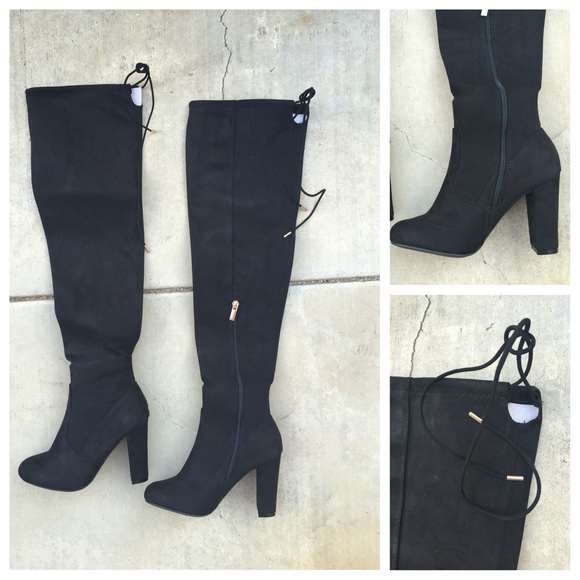 Black OTK fitted chunky heels boots - Picture 3 of 5