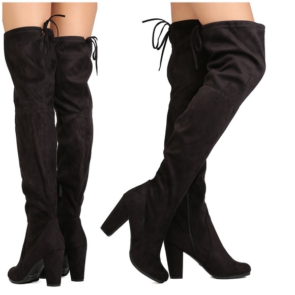 Black OTK fitted chunky heels boots - Picture 4 of 5