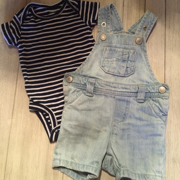 Overall shorts & striped tee - Picture 1 of 4